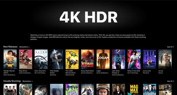 iTunes 4K HDR ムービーセクション